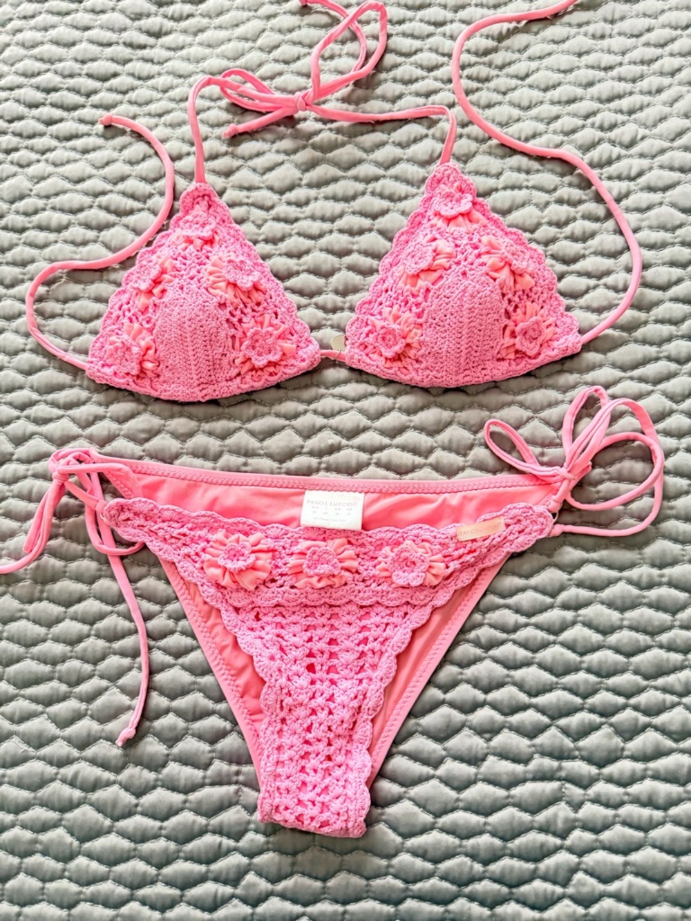 Pink Crochet Floral Two-Piece Bikini